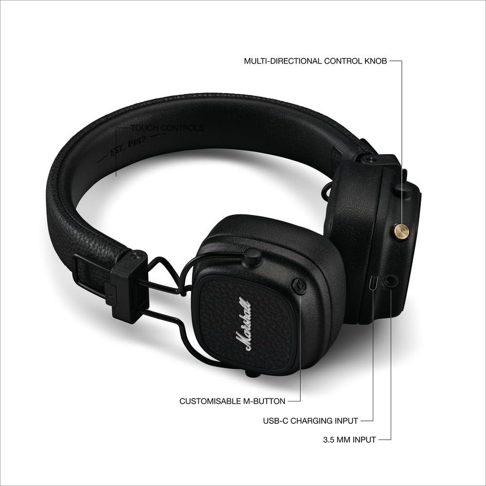 marshall-major-v-cuffie-wireless-bluetooth-100-ore-di-riproduzione-piega-pulsant image 6